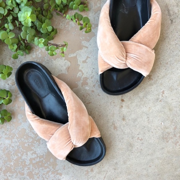 Chloe Shoes - Chloe Crisscross Velvet Slide Pillow Sandals